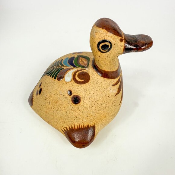 Tonala Mexico Netzi Pottery Duck Goose Figurine Hand Painted Signed Ceramic - Picture 1 of 8